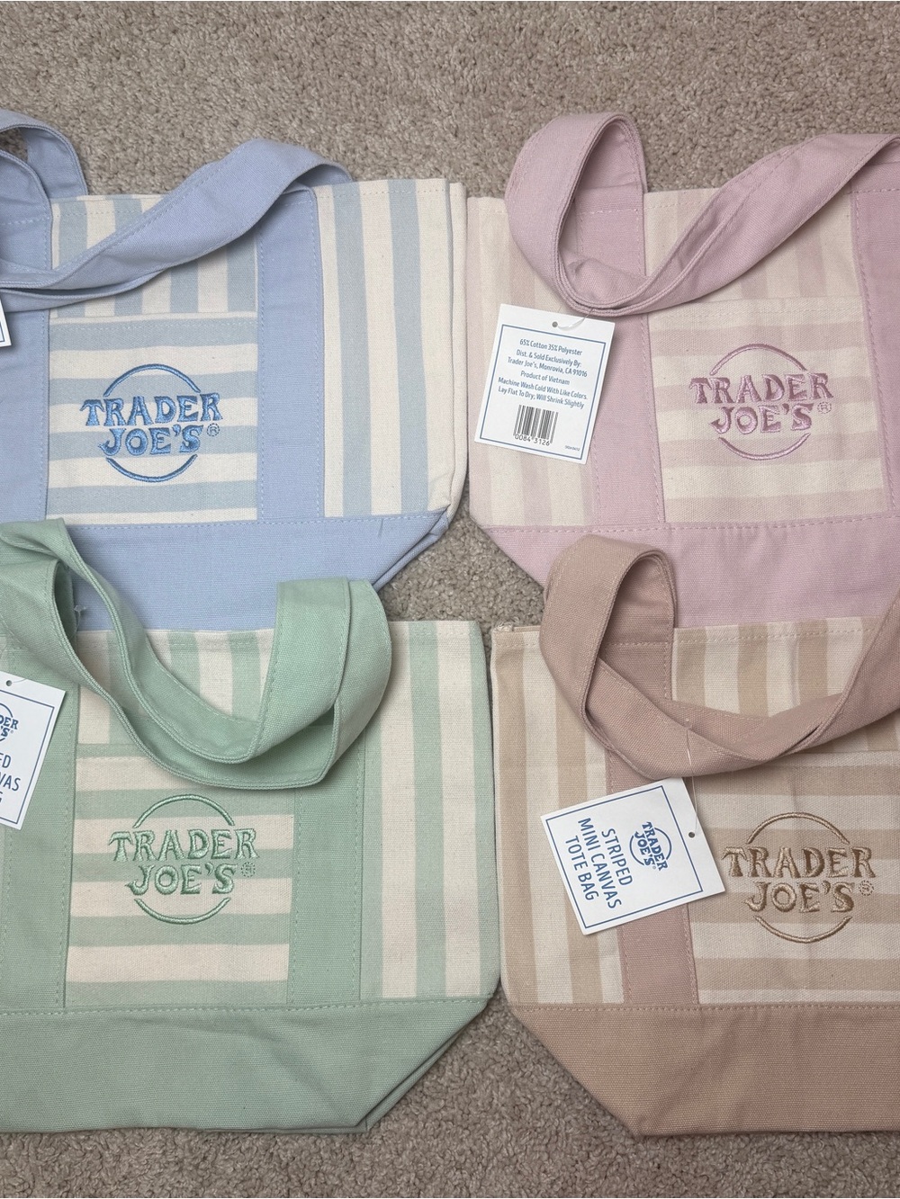 Trader Joe's Pastel Striped Canvas Tote Bag